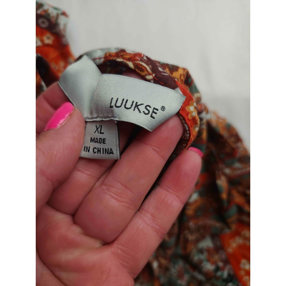 Luukse Maxi Dress Womens Size XL Orange Paisley Boho Tiered Ruffle Tassel Summer - Picture 4 of 6